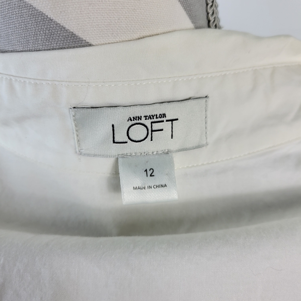 Ann Taylor Loft White Sleeveless Shirt Dress Cotton Size 12 - Picture 11 of 15